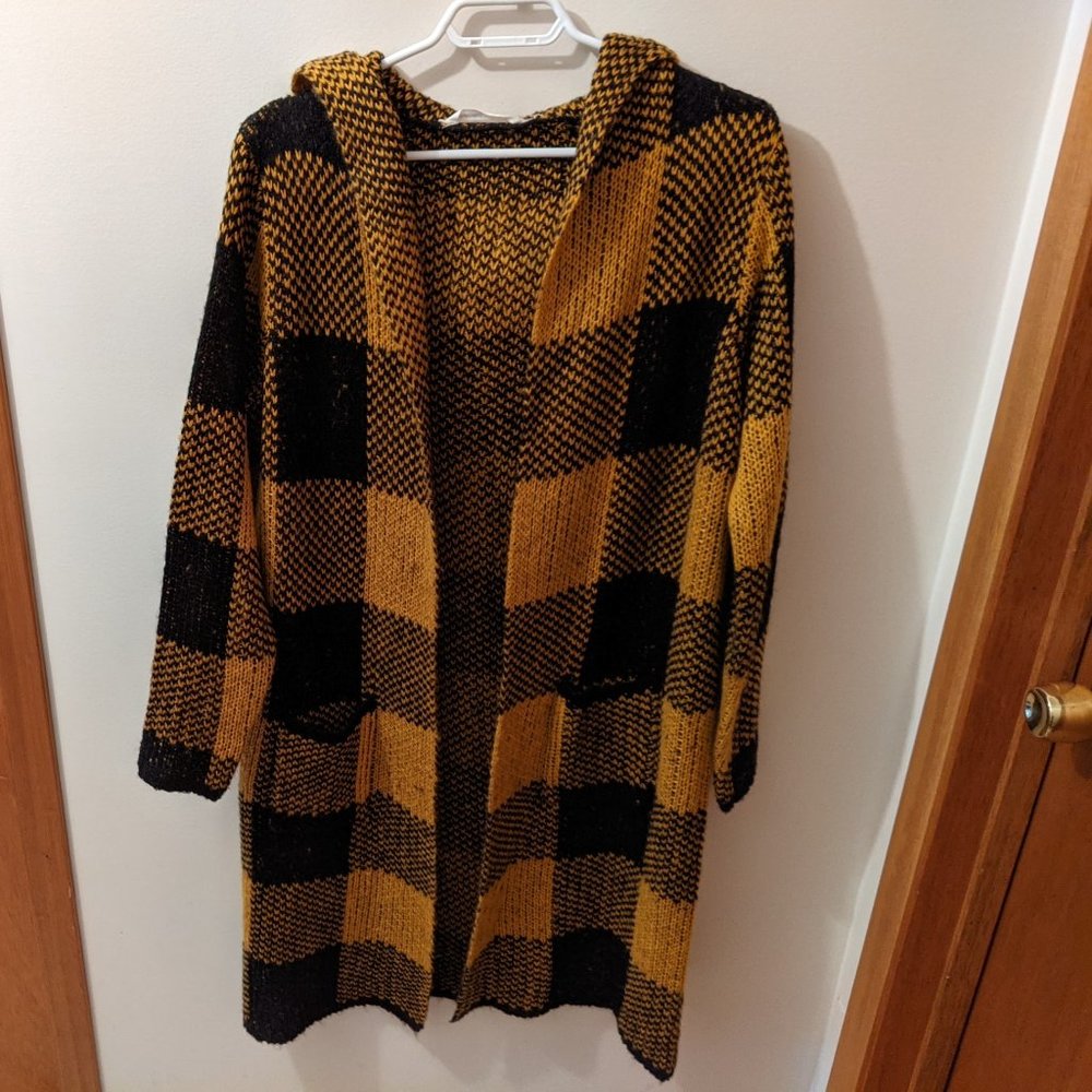 Plaid Hooded Cardigan - S (oversized)
